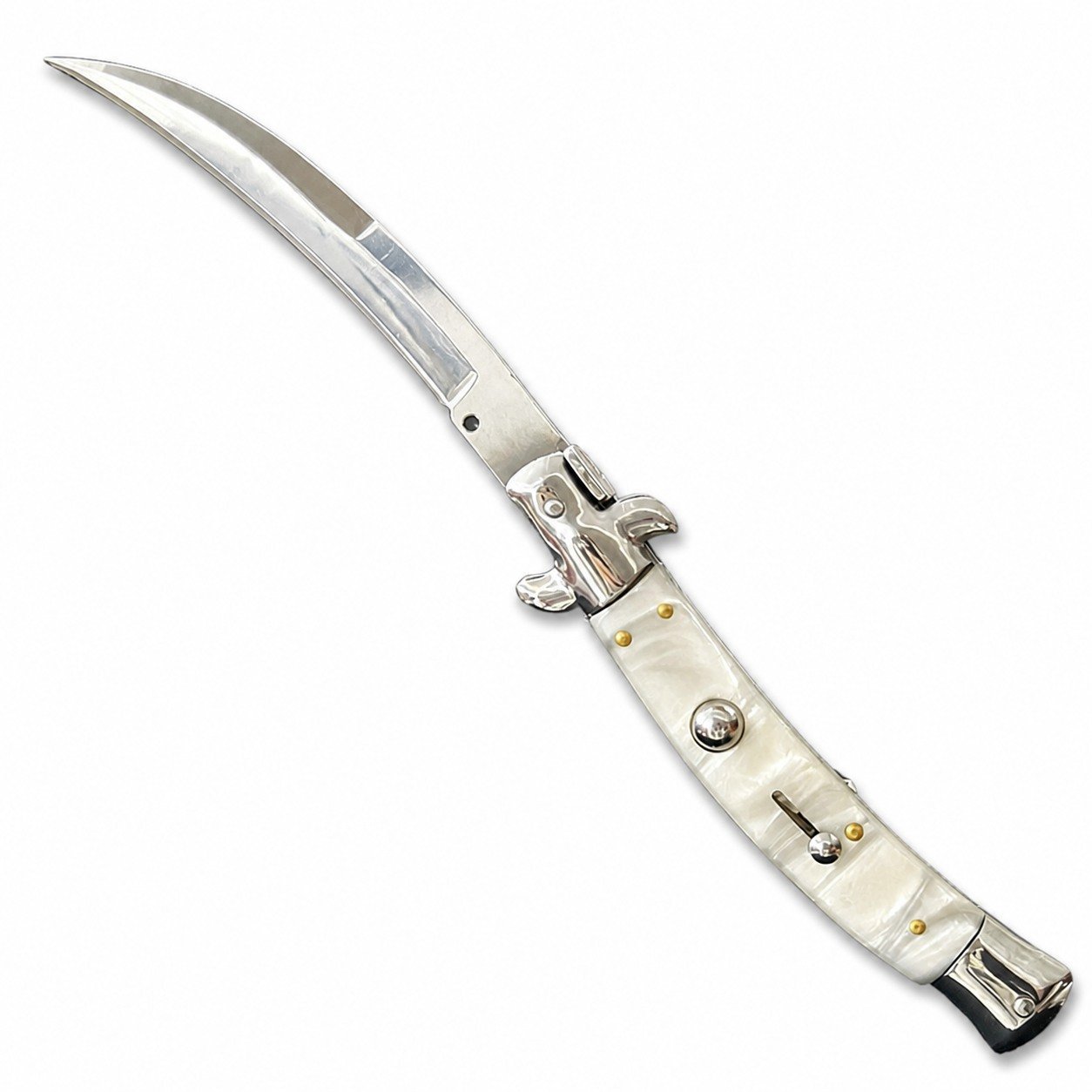 9 Inch Italian Stiletto Knife – White Shell Resin Handle Switchblade